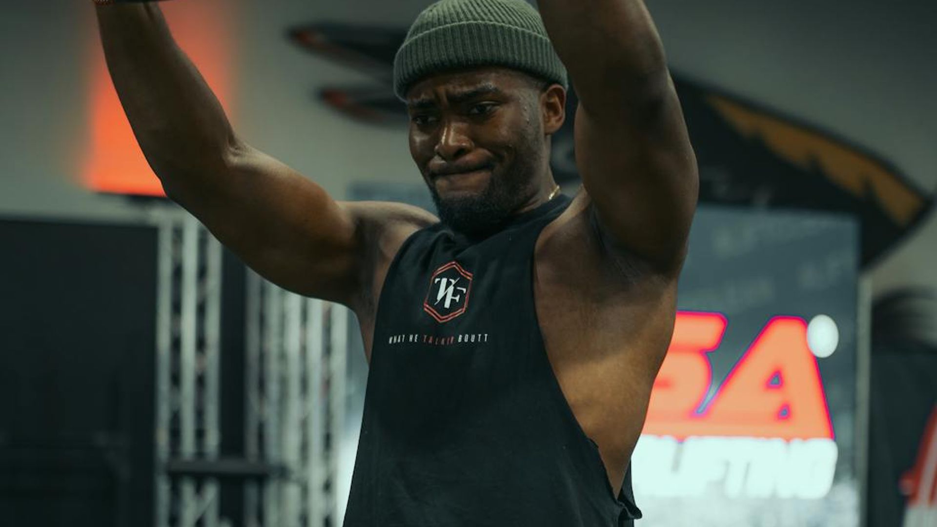 Athletic man focus on heavy lifting training in gym