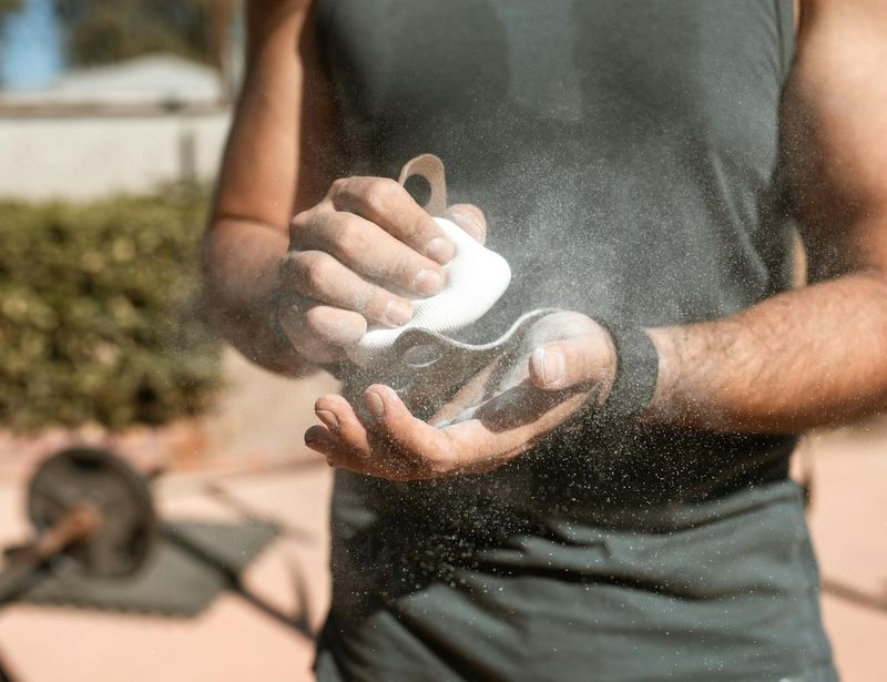 Close up of a man's hands gripping a barbell