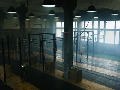 Empty modern industrial style gym interior